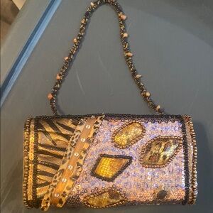 Elegant Beaded Evening Bag - Gold and Black